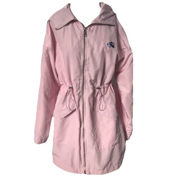 Disney Minnie Mouse Women 2XL Knee-Length Pink Hooded Spring Jacket Windbreaker - Picture 1 of 11
